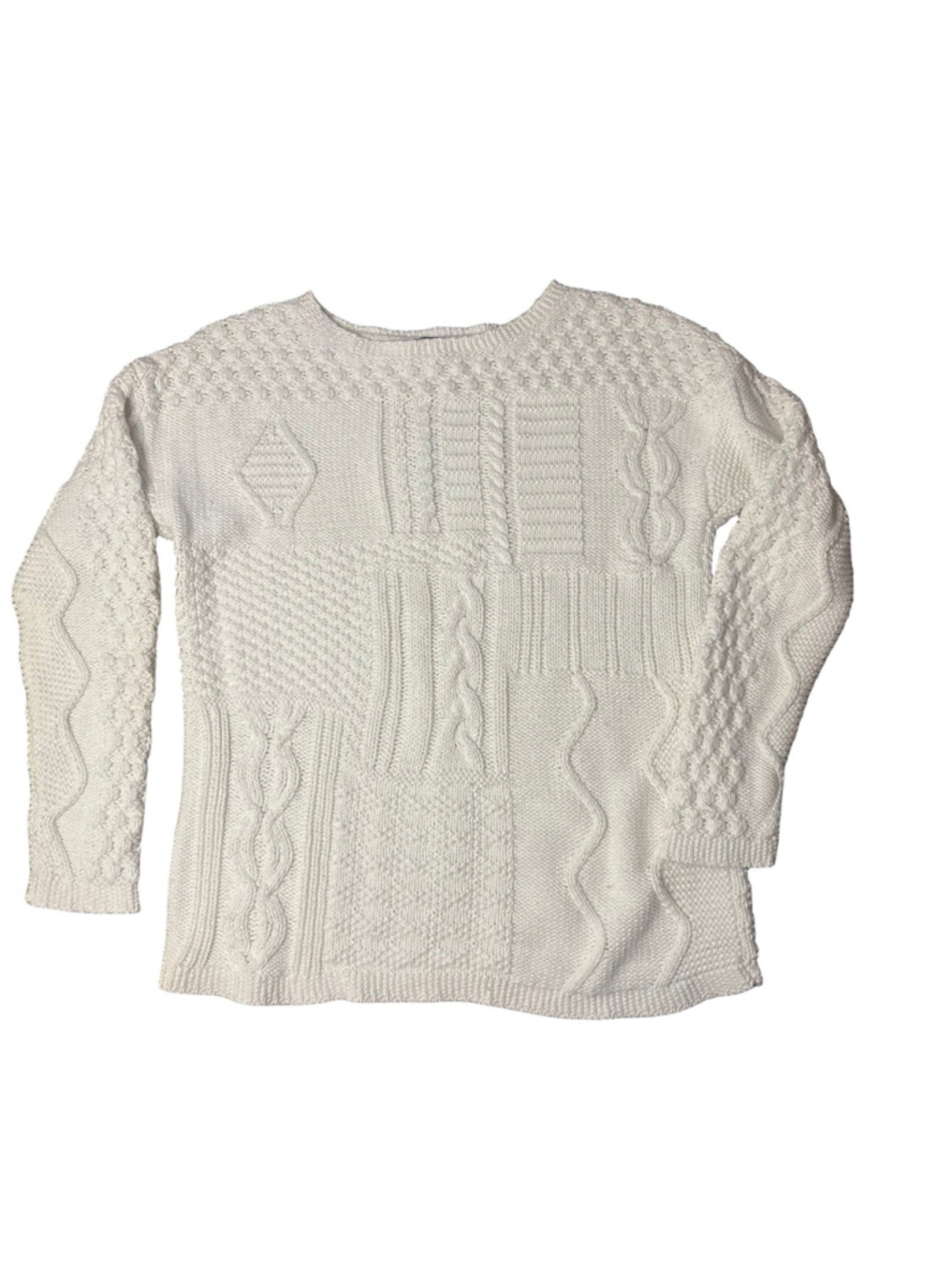 Talbots Ivory Cable Knit Sweater Women’s M 100% Cotton Crewneck Long Sleeve